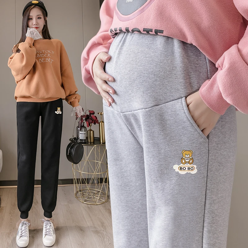 孕妇秋装长裤时尚宽松冬款加绒怀孕期外穿裤冬装网红运动休闲裤