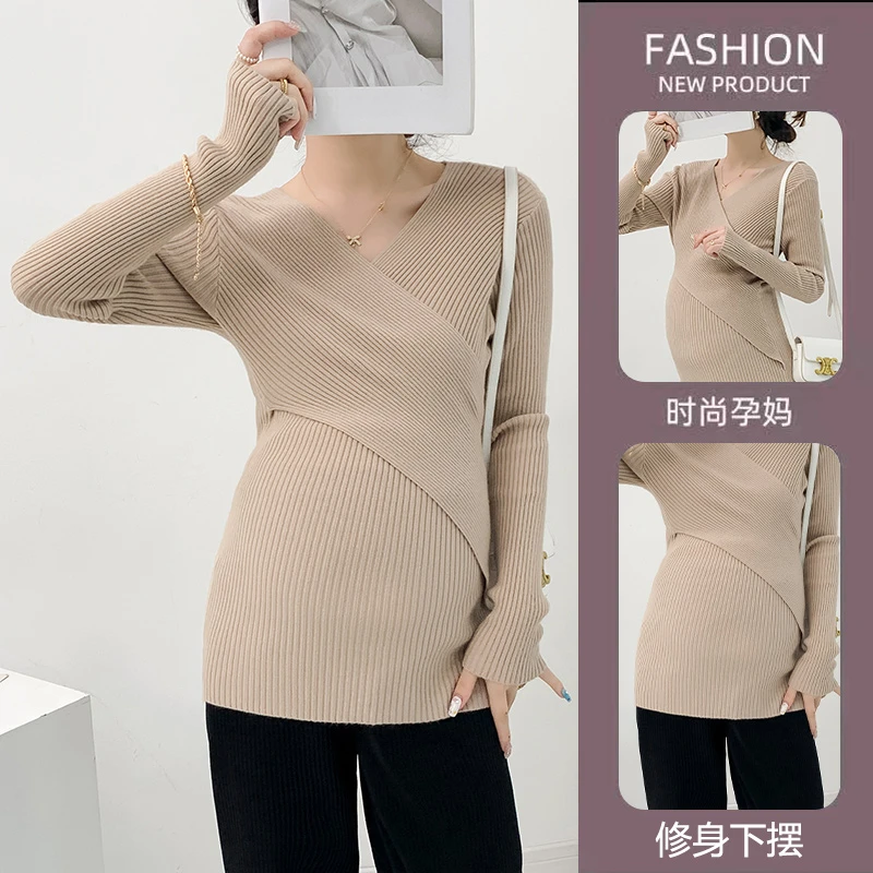 孕妇装打底衫秋冬款2023新款毛衣内搭可哺乳针织上衣春秋款高级感