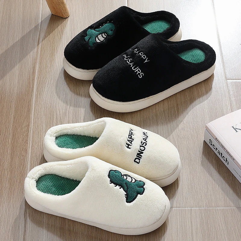 恐龙棉拖鞋女款秋冬季2025新款室内家居防滑厚底加绒保暖毛绒拖鞋