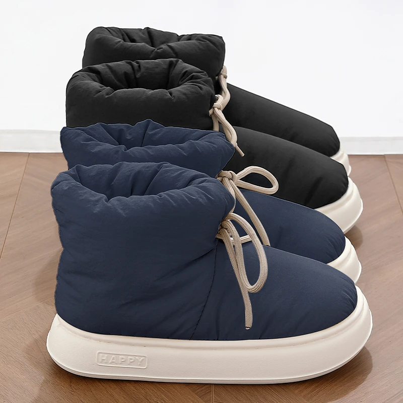 男士棉拖鞋冬季外穿厚底室内潮流毛绒保暖家用加绒高帮棉鞋男冬天