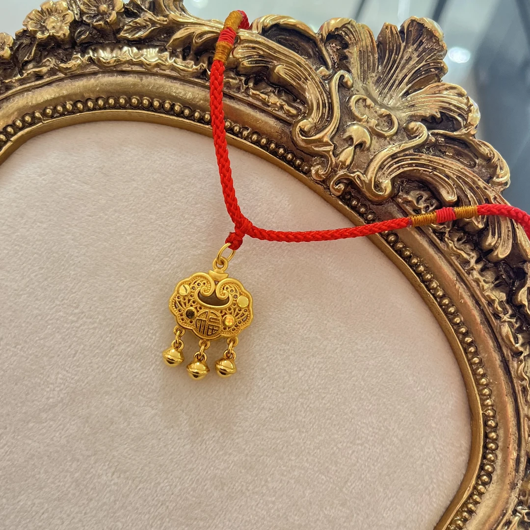 足金铃铛锁包宝宝手工编绳