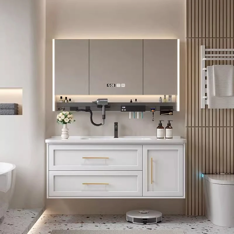 现代简约实木浴室柜陶瓷一体盆卫生间洗漱台洗手池洗脸面盆柜组合