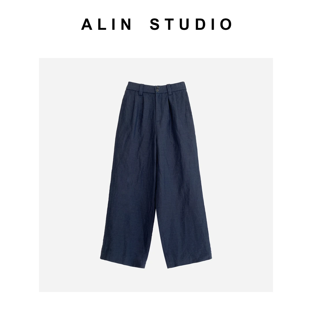 ALIN【双扣直筒裤】夏季简约亚麻显瘦宽松直筒阔腿裤    YL-SS6596