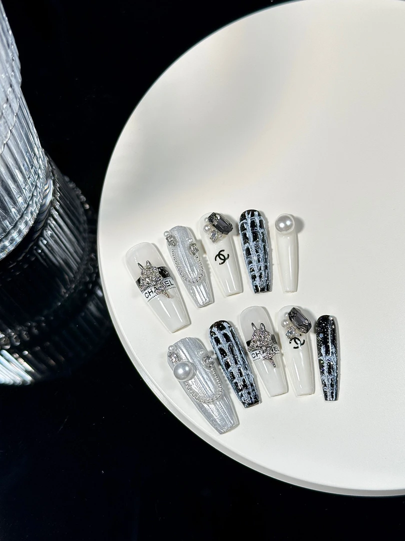 小香-3237 Rosalie手工穿戴甲10片装镶钻梯形穿戴式