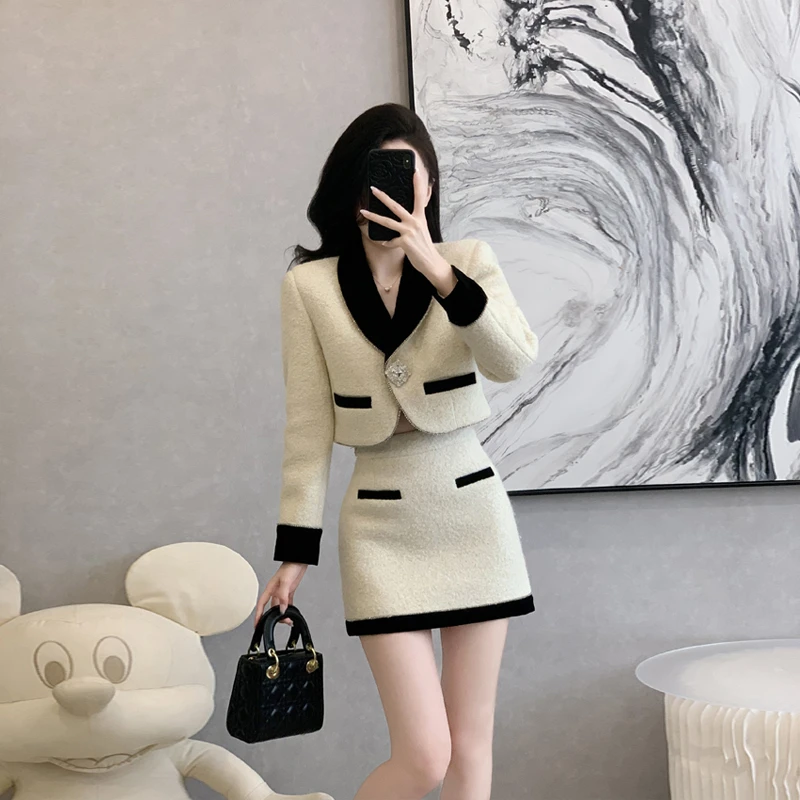 小香风复古名媛高腰套装裙女秋冬小个子高级感时尚富家千金两件套