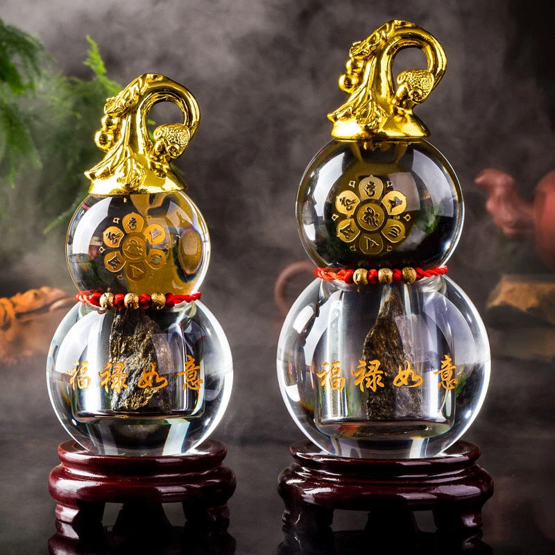 水晶葫芦家居办公桌卧室玄关装饰开业客厅装饰品高档黄金石摆件