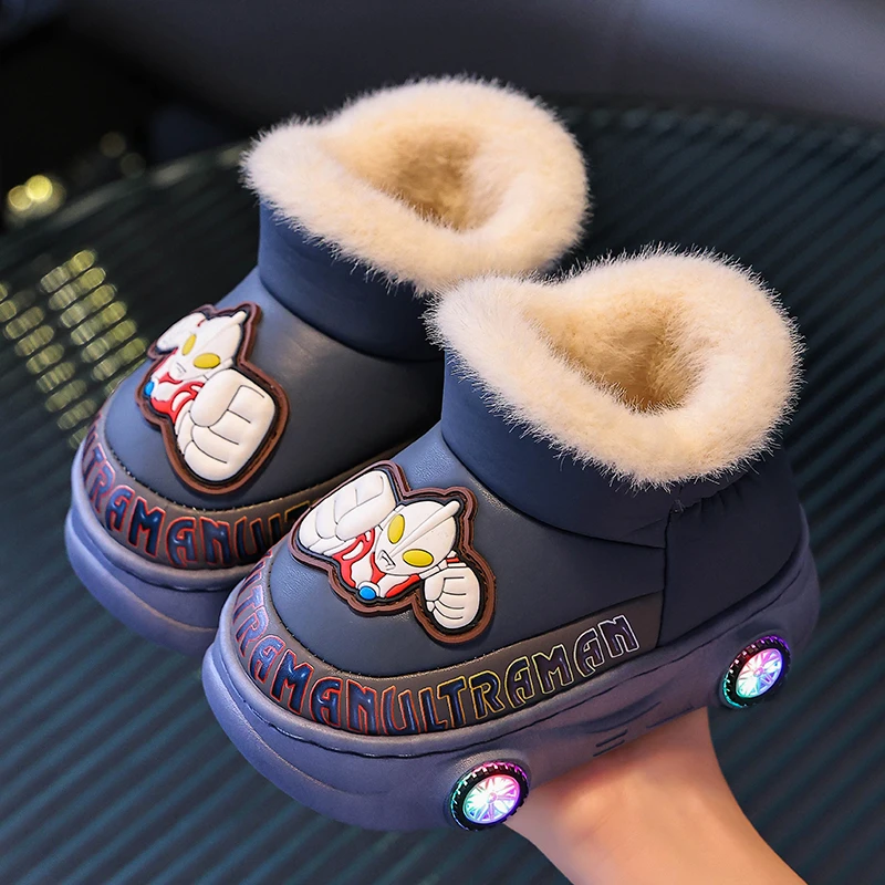 新款奥特曼儿童棉鞋卡通男童防水防滑软底婴幼儿保暖男宝宝雪地靴