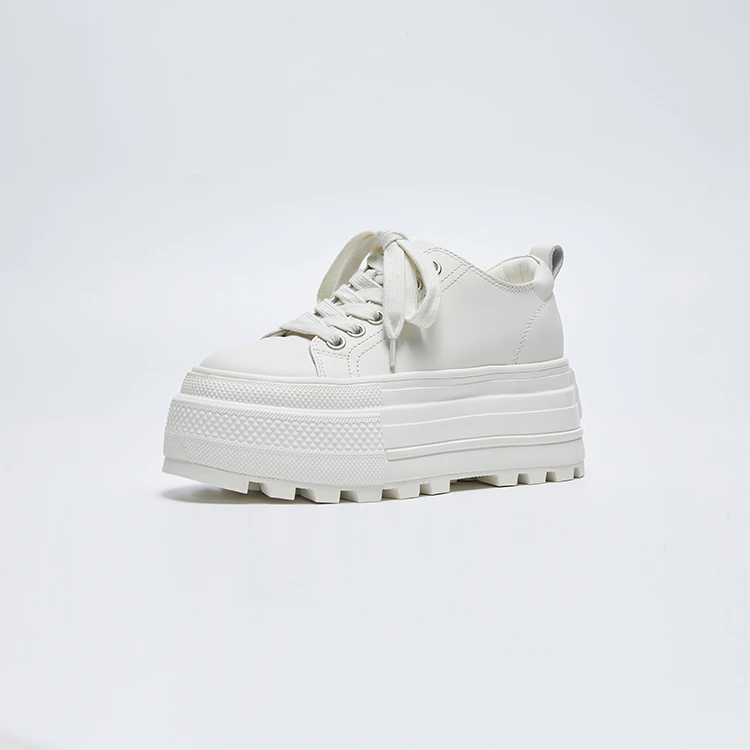 TXT时尚厚底百搭休闲运动鞋白色潮流秋季系带女鞋真皮圆头