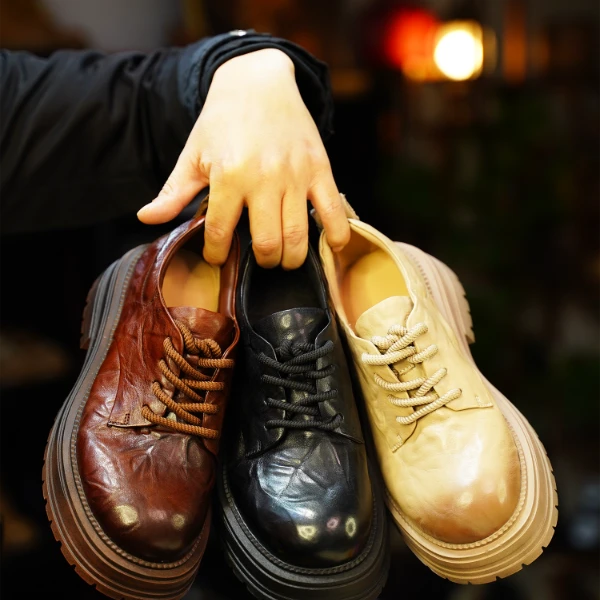 英伦风鞋真皮内里牛皮圆头女鞋百搭时尚爆款复古系带棕色潮流鞋子