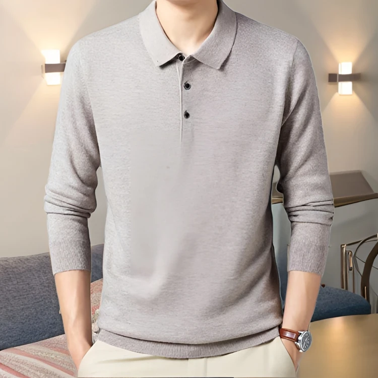 【全羊毛方翻领男士羊毛衫】春秋季纯色商务休闲百搭长袖男士羊毛衫