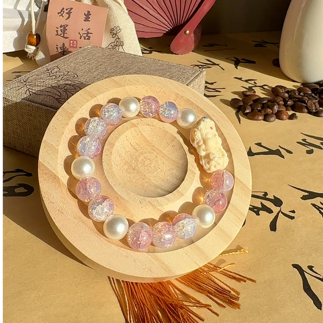 非金属手链 粉琉璃绿度母手串-桃花缘记小众素圈清新