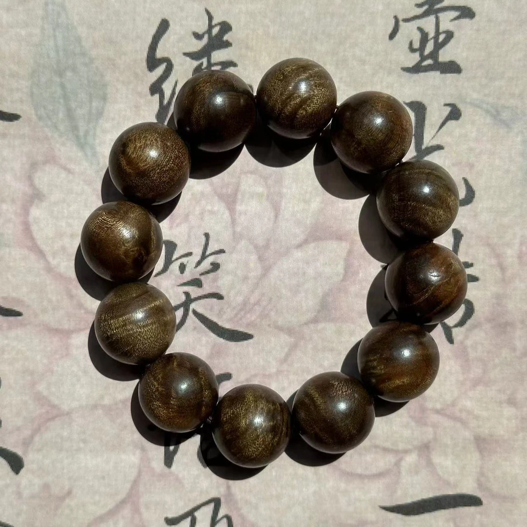 天然金丝楠小叶桢楠枯木老料水波纹2.0cm单圈手串