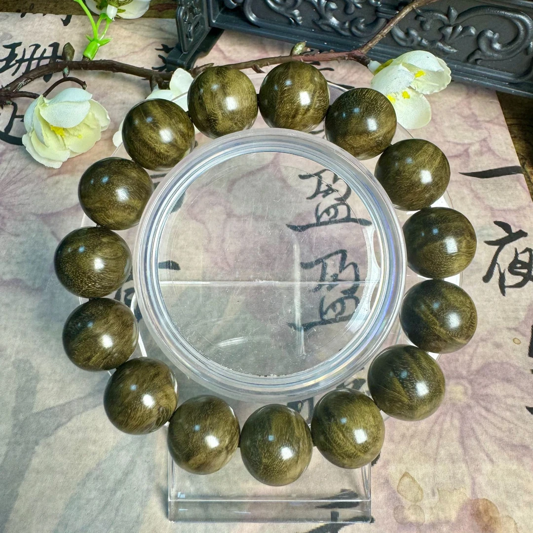 【紫禁城珍品】天然金丝楠阴沉木手串水波纹15mm