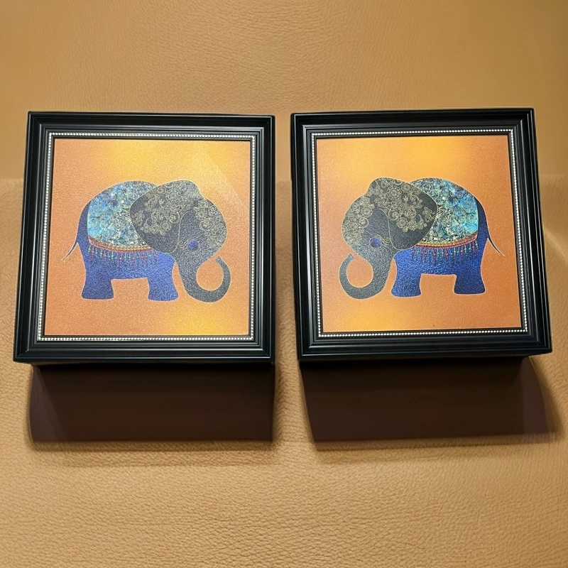 A36大象装饰画两联对象入户门正对墙美式玄关挂画客厅餐厅高级感