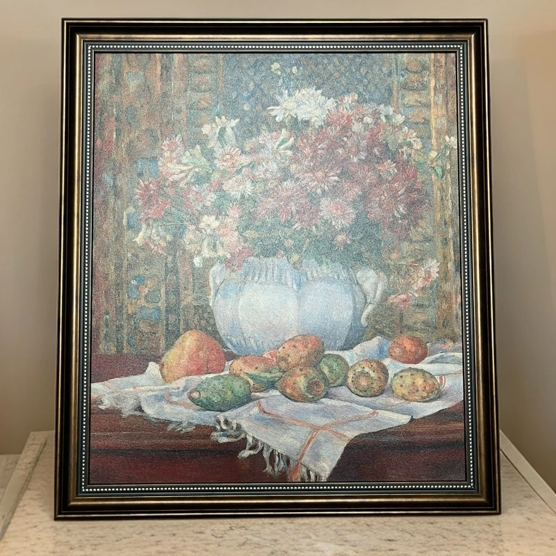 059新品雷诺阿《花和刺梨》客厅玄关卧室餐厅装饰画挂画手工肌理