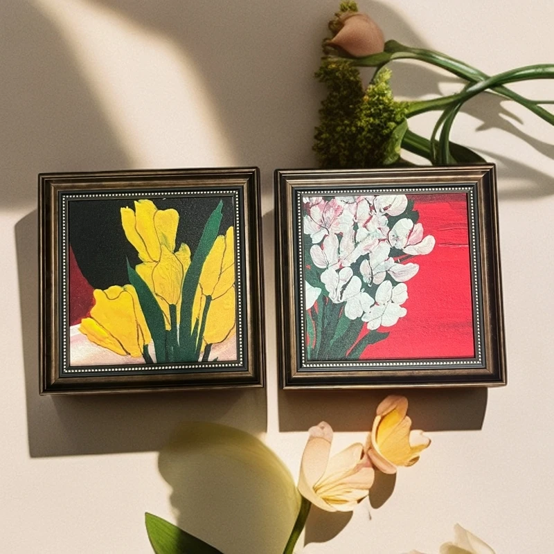 136美式法式中古复古餐厅客厅装饰画植物花卉画简美壁画