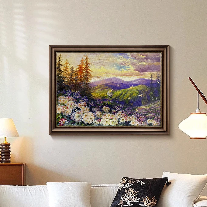922梦幻薰衣草美式客厅装饰画田园风餐厅挂画卧室横版风景墙画