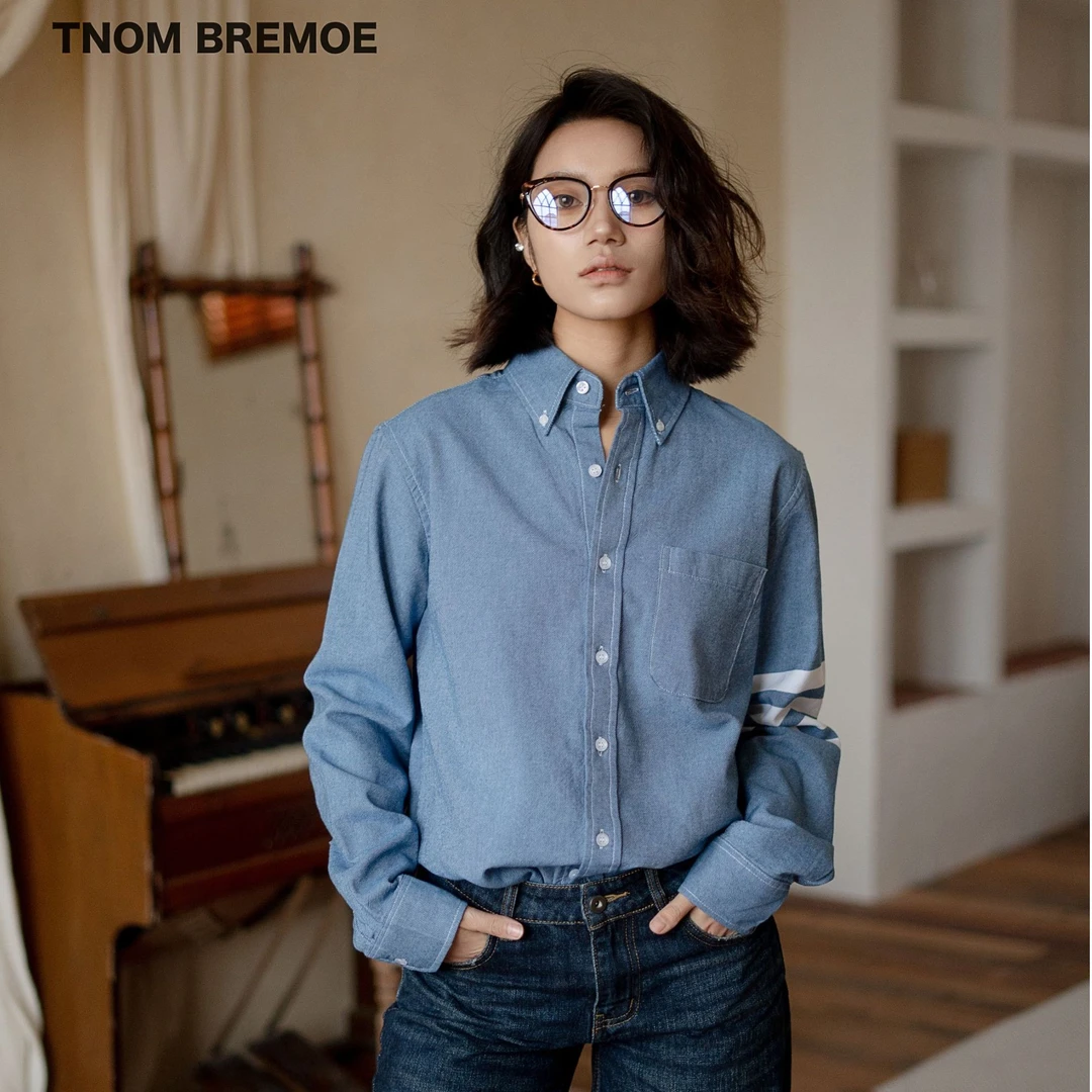 【TNOM BREMOE】2025男女同款新款时尚百搭休闲长袖蓝色深牛仔衬衫