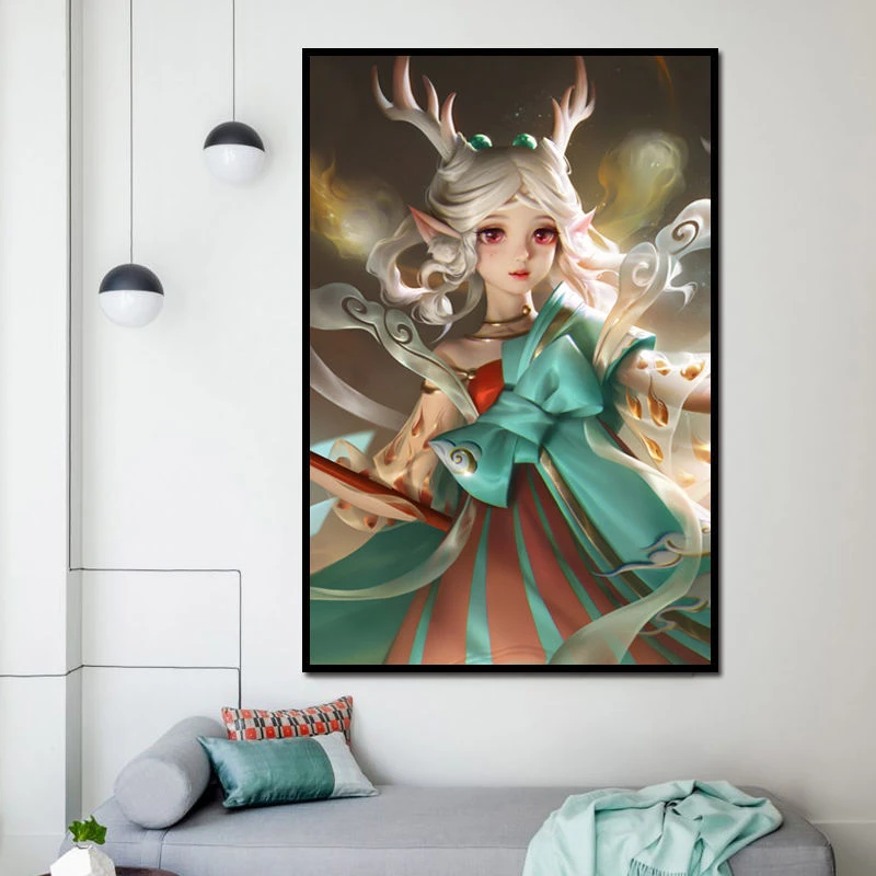 王者荣耀 瑶cos服遇见神鹿是谁的小鹿 diy数字油画手绘油彩画便宜