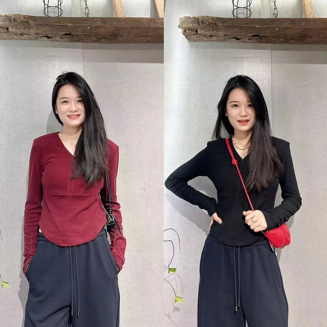 2024豆豆精选8808 修身显瘦垫肩百搭长袖打底衫