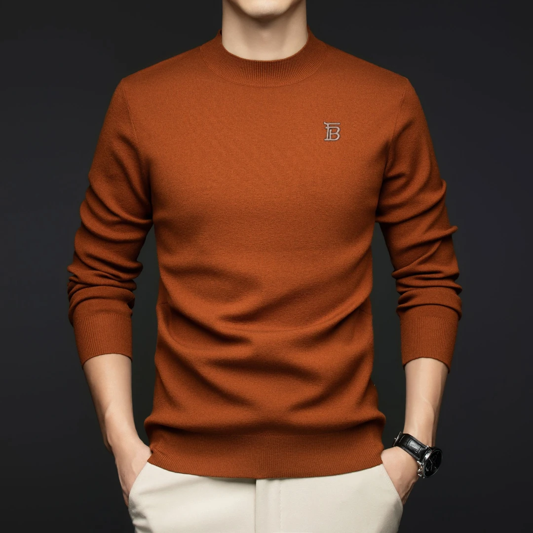 欧洲轻奢LUNBBLRRY秋冬季羊绒衫男士保暖半高领加厚针织打底衫潮