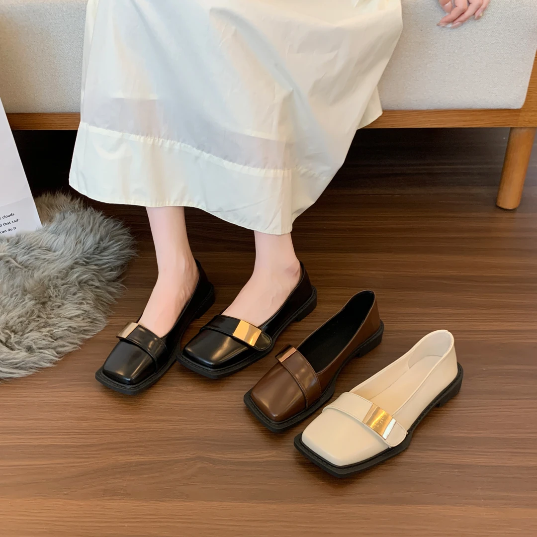 皮鞋百搭乐福鞋复古法式粗跟方头女鞋时尚浅口夏季真皮春季英伦风