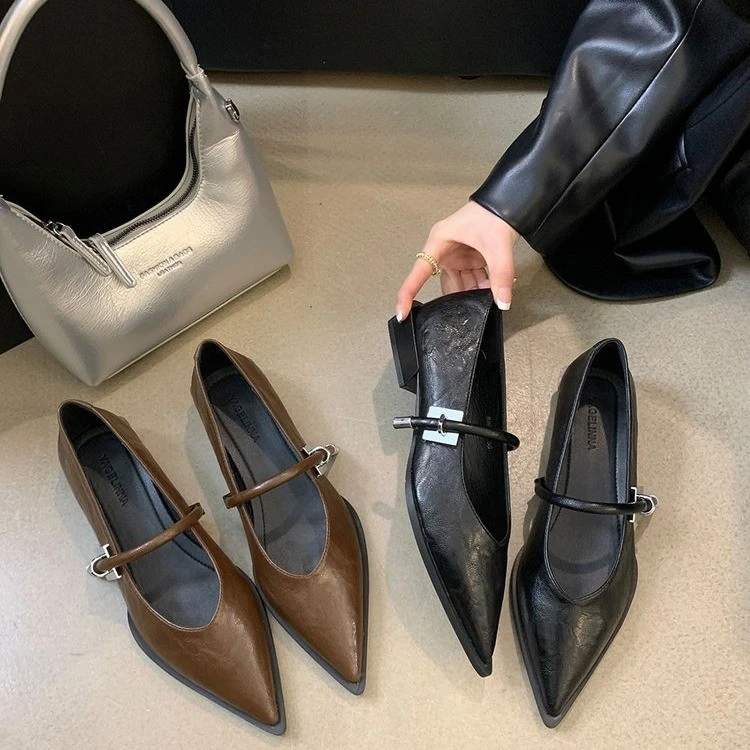 女鞋气质单鞋百搭夏季高跟尖头浅口春季中跟低跟跟鞋时尚复古法式