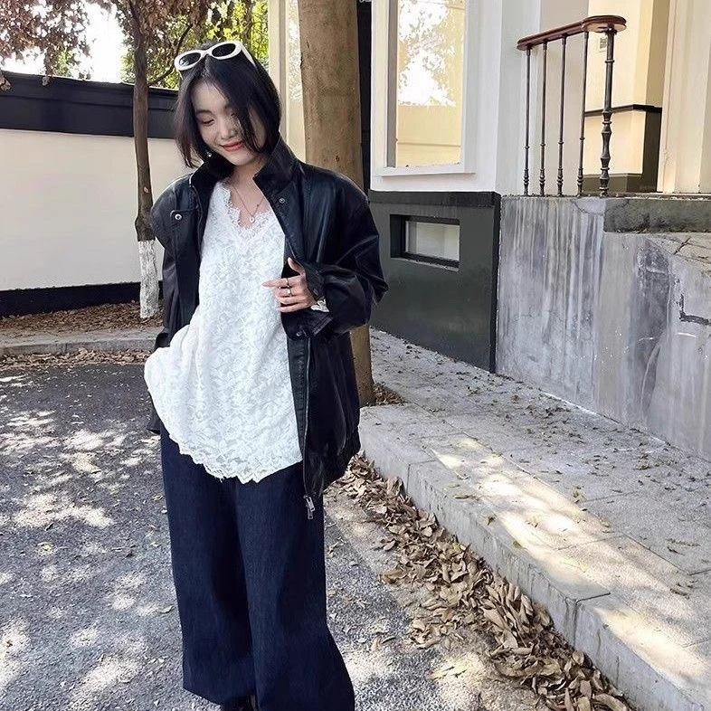 2025新款磨毛V领蕾丝拼接打底衫女长袖宽松洋气秋冬内搭别致上衣