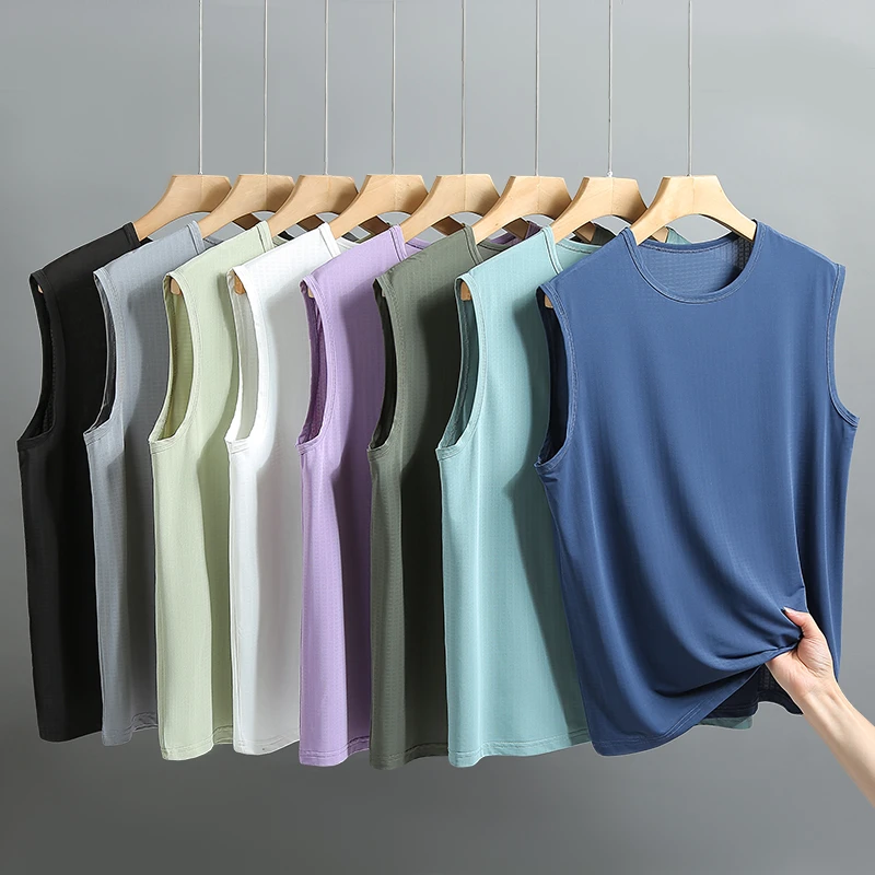 男士冰丝背心夏季男款潮牌冰爽凉感宽松速干透气运动无袖纯色坎肩