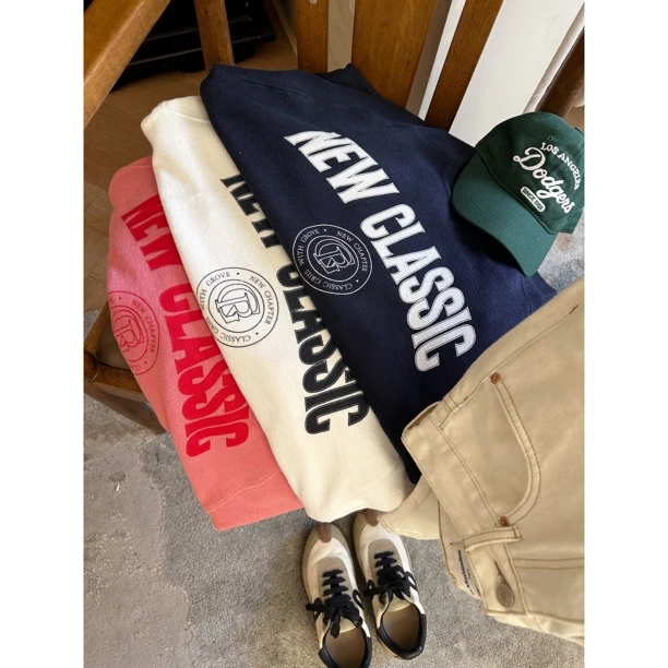 韩国小众 Gr家！车静媛同款美式印花反圈圆领宽松卫衣   B3601