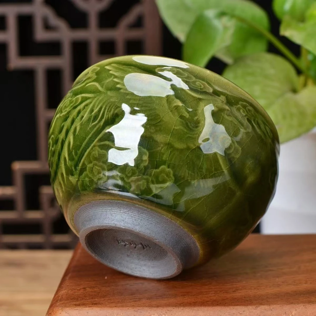 正宗原矿冰裂帝王绿手工龙凤将军杯建盏主人杯陶瓷茶具茶杯茶盏