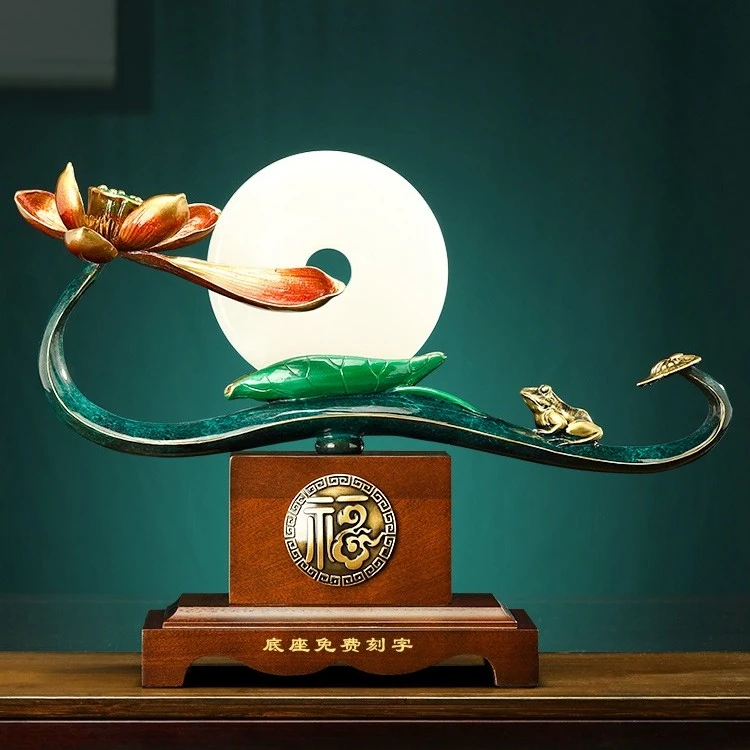 荷塘月色新中式创意玄关装饰玉石平安扣摆件搬家礼物乔迁新居礼品