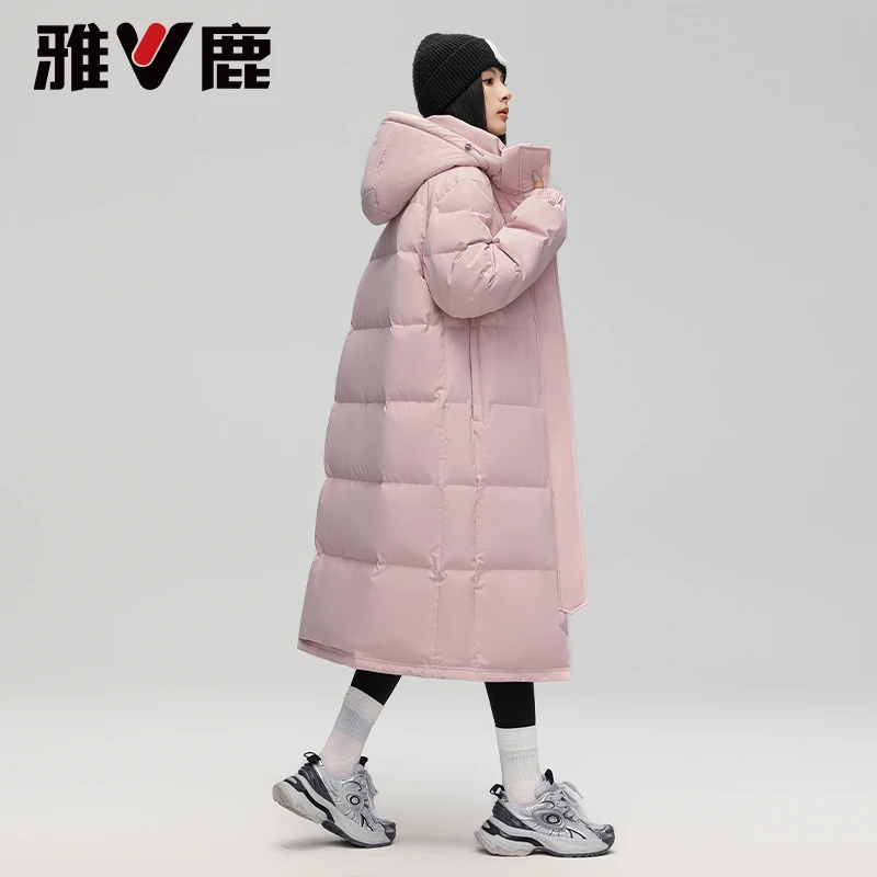 V/雅鹿官方正品长款羽绒服女士2024新款加绒加厚款宽松可拆卸帽款