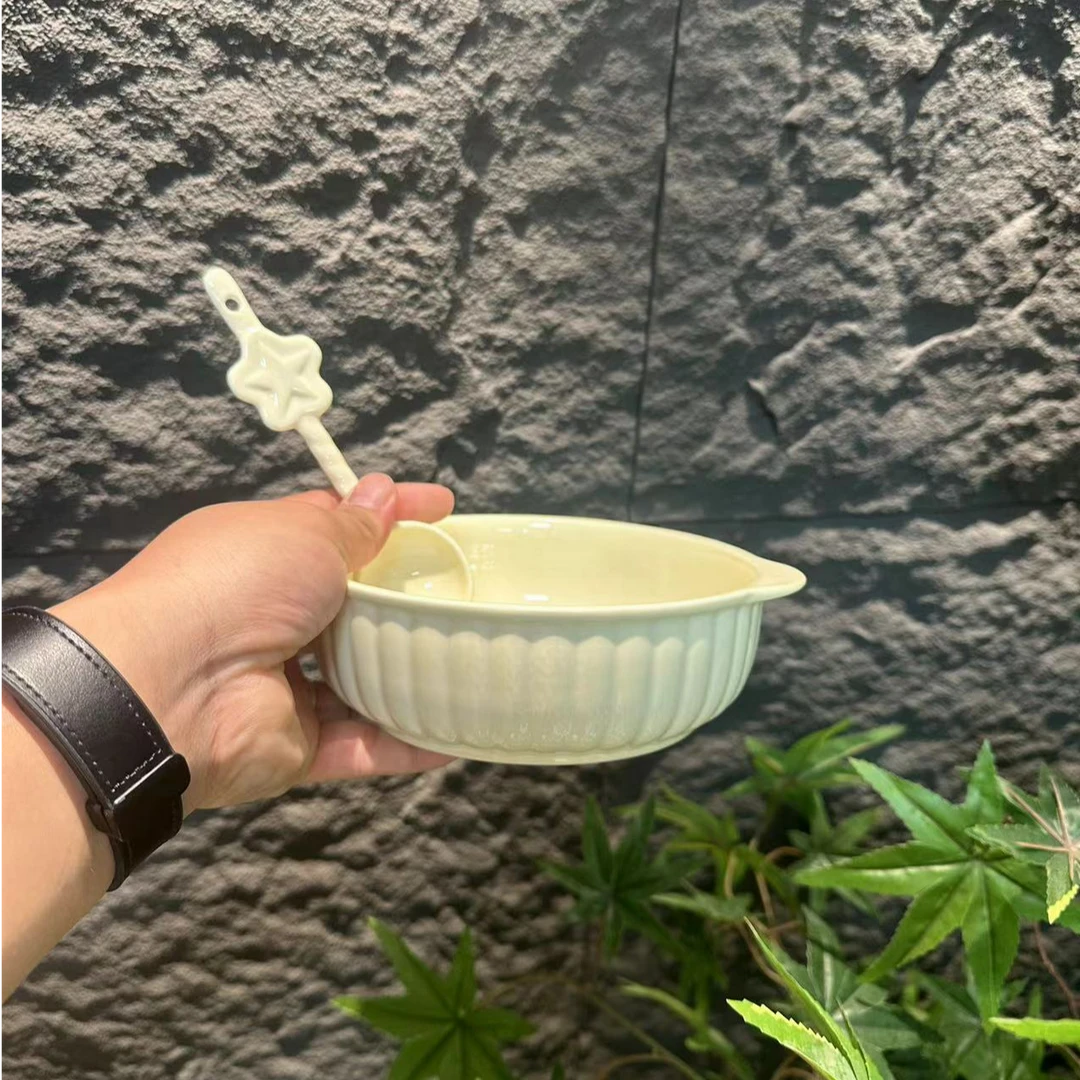 【奶油条纹碗】7.5英寸条纹碗加勺子1碗1勺