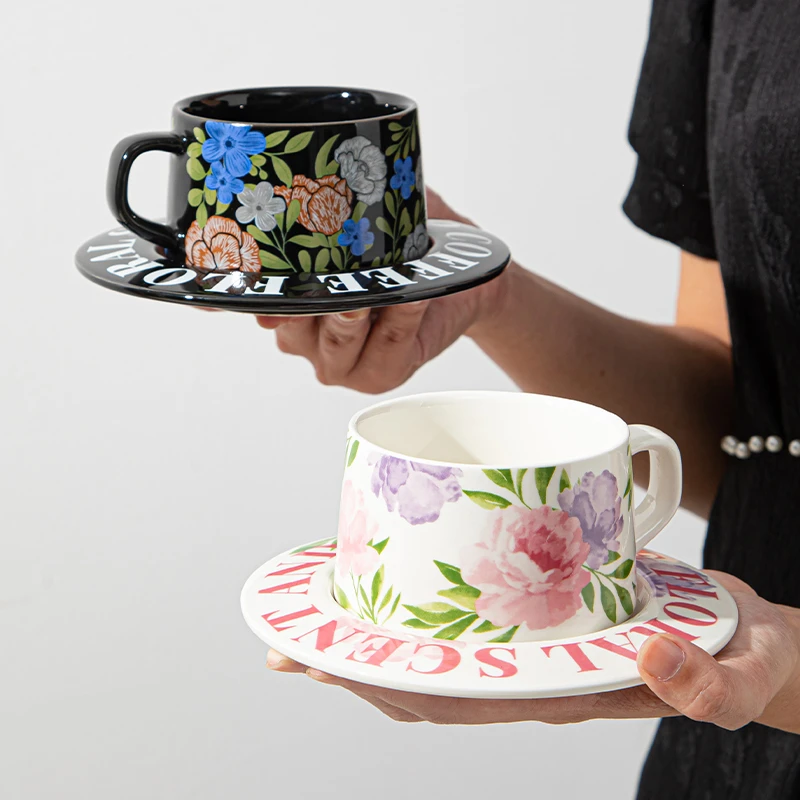鸢尾花咖啡杯碟套装高档精致陶瓷杯子家用高级感下午茶餐具红茶杯