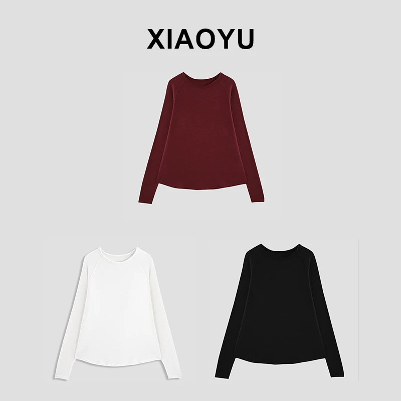 纯色三色简约百搭加绒毛边拼接基础长袖T恤女 C8122