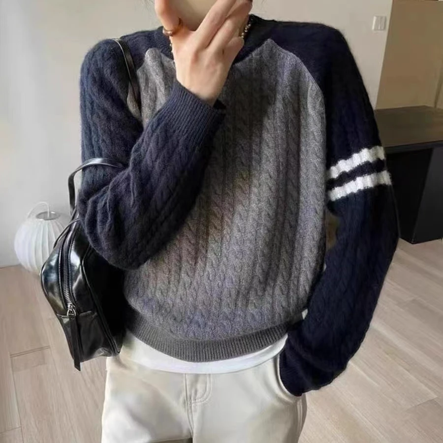 【小雨姐】美拉德针织秋冬新款麻花圆领毛衣M2789