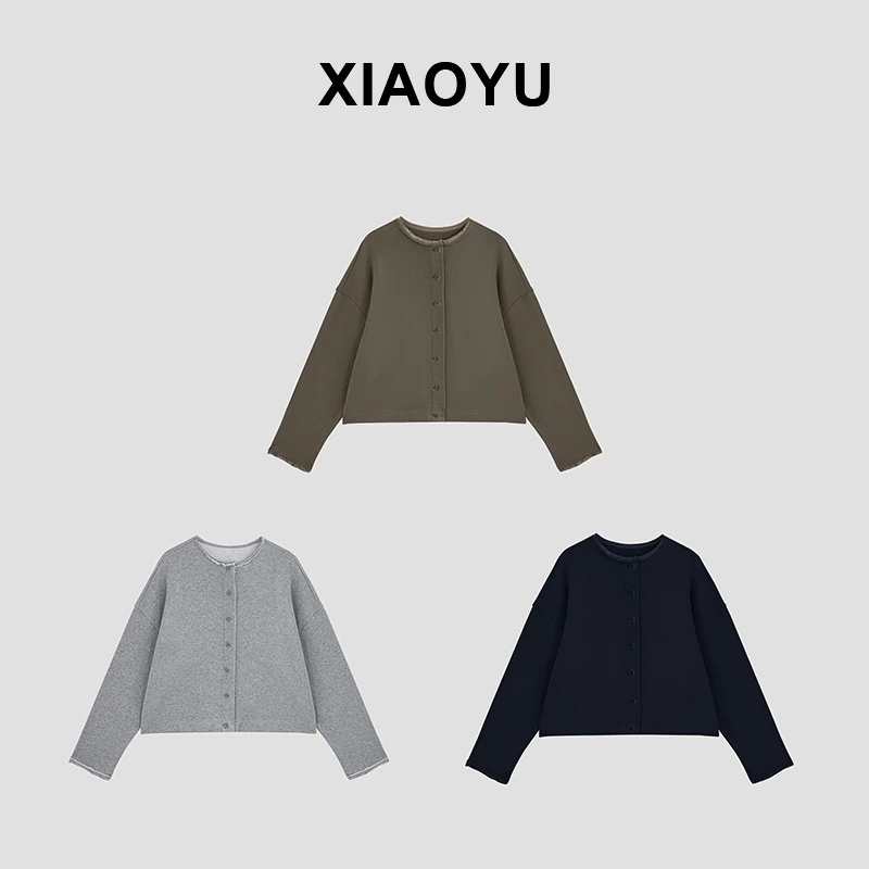 日系时尚休闲秋冬叠穿外搭纯色三色设计师毛边开衫外套女 W6626