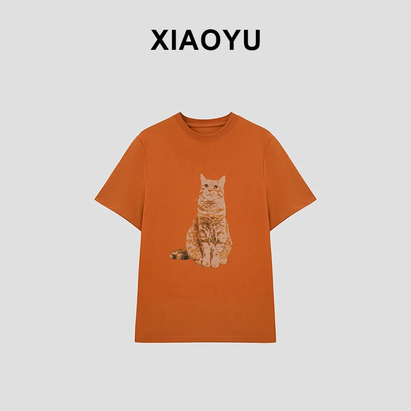 大橘为重猫咪印花圆领休闲薄款短袖T恤女 T673