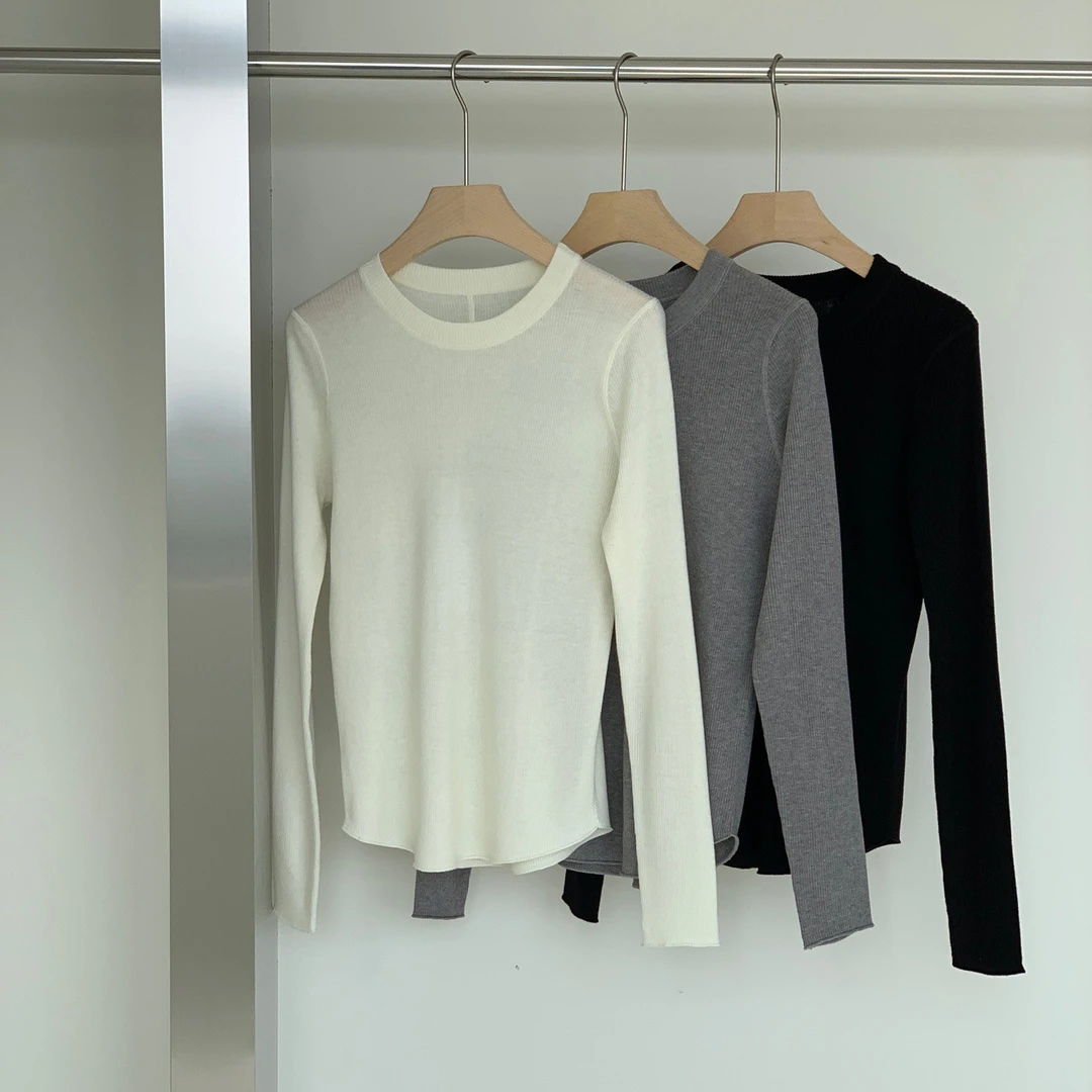 【小雨姐】匠心 舒适亲肤 美丽诺羊毛打底圆领长袖针织衫8266