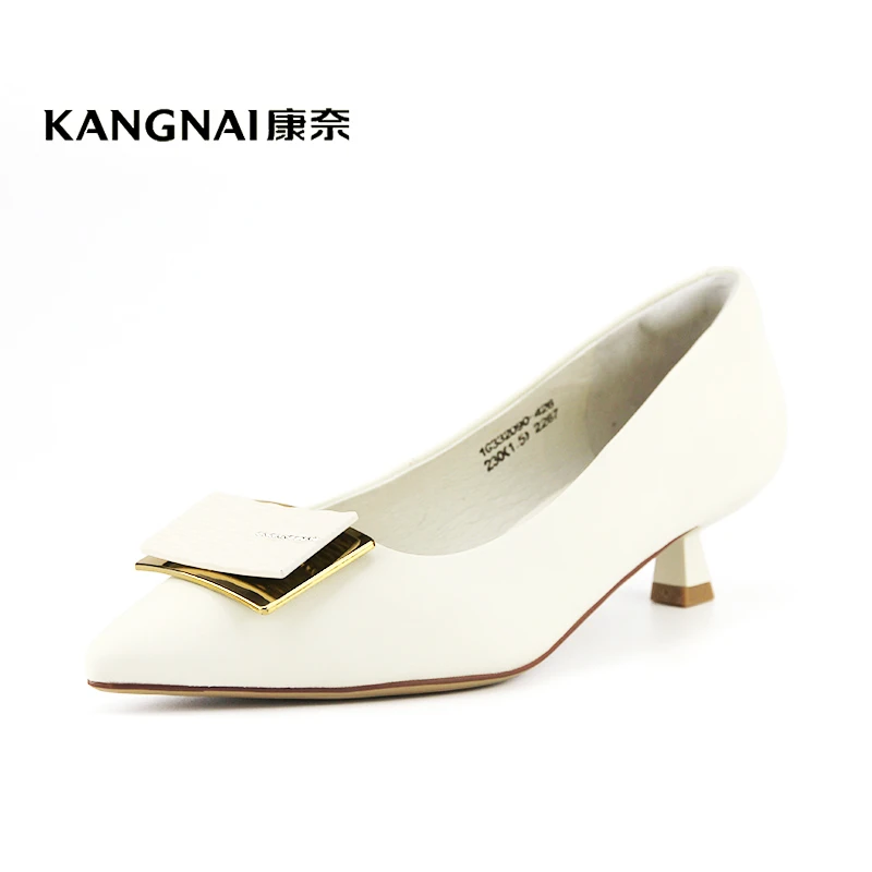 Kangnai/康奈32090专柜正品气质浅口羊皮尖头黑色细低跟女士单鞋