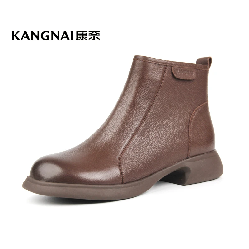 Kangnai/康奈38105专柜正品冬牛皮平底切尔西真皮舒适低跟女短靴