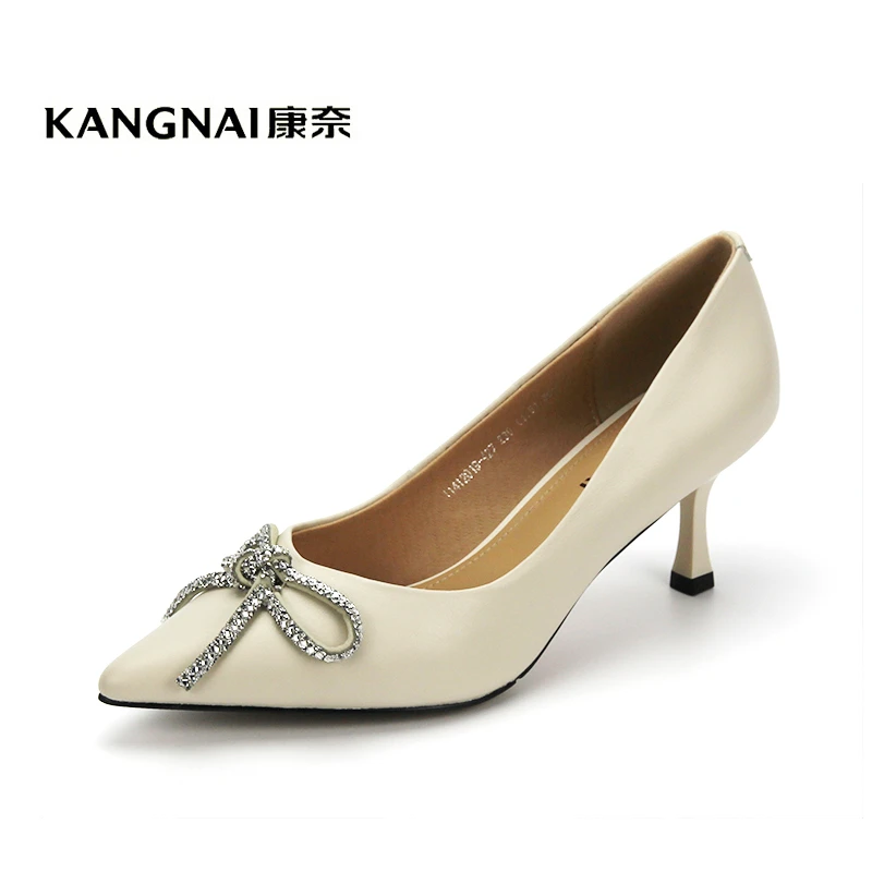 Kangnai/康奈12019专柜正品尖头牛皮细高跟浅口真皮女士职业单鞋