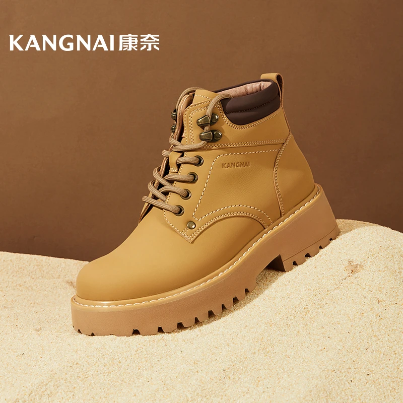 Kangnai/康奈38004专柜正品冬真皮英伦时尚马丁轻女鞋牛皮大黄靴