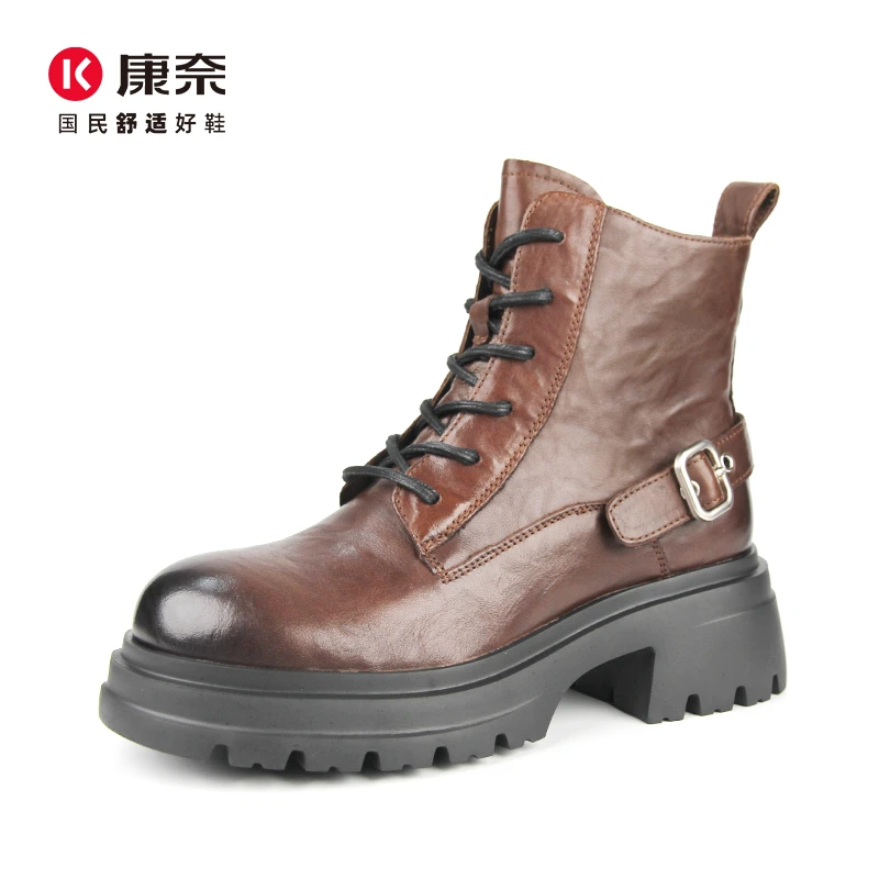 Kangnai/康奈46231专柜正品秋冬舒适真皮舒适轻厚底马丁靴女短靴