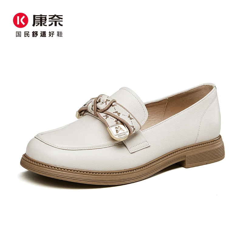 Kangnai/康奈42074专柜正品真皮厚底舒适时尚黑色休闲女士乐福鞋