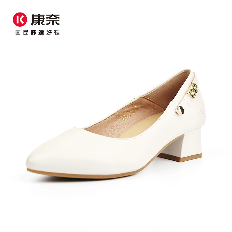 Kangnai/康奈42051专柜正品春秋时尚浅口牛皮尖头方跟百搭女单鞋