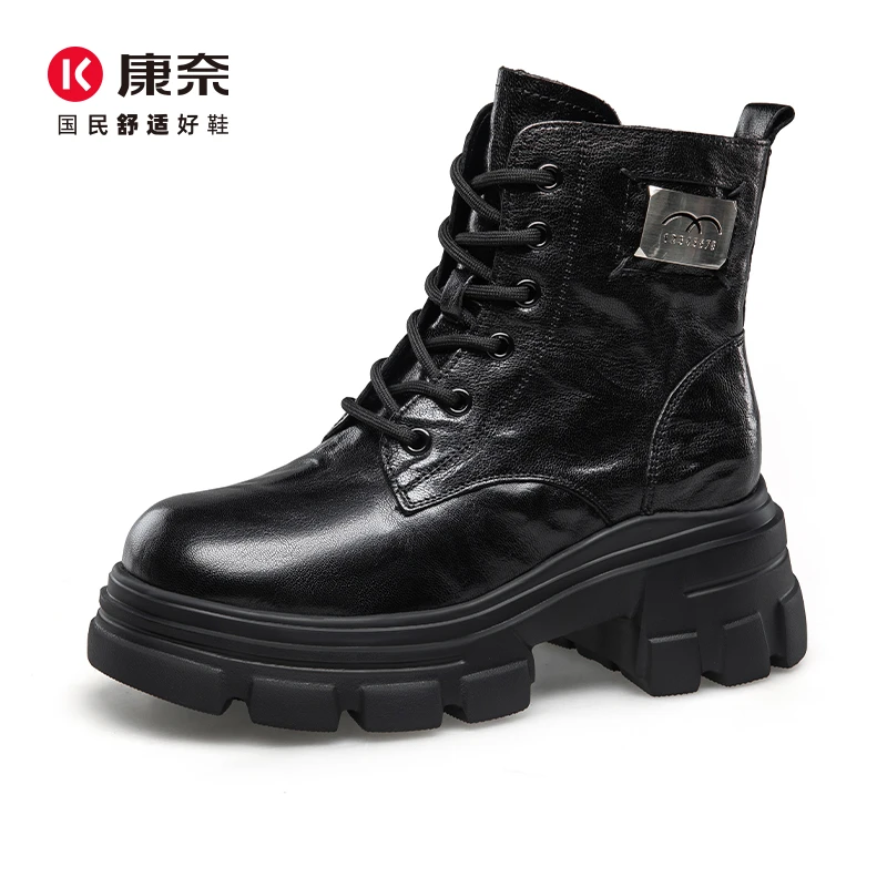 Kangnai/康奈48059专柜正品冬舒适真皮轻厚底加绒马丁靴女士短靴