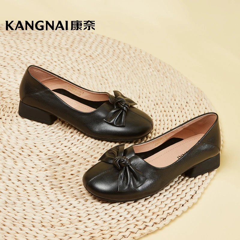 Kangnai/康奈32061专柜正品浅口舒适低跟软底蝴蝶结牛皮百搭女鞋
