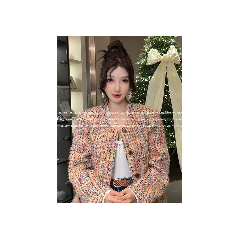 “心动crush彩色小香羽绒服”一眼心动 彩色编织重工羊毛羽绒服/2号